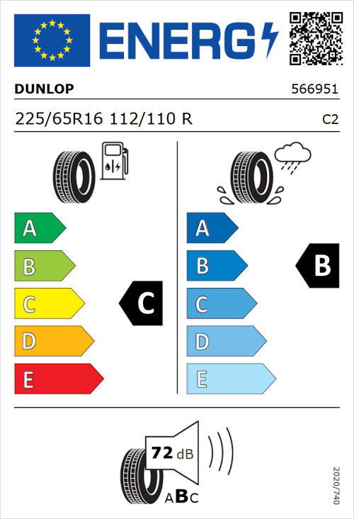 Tyre Label for Dunlop Econodrive 225/65R16 112/110R